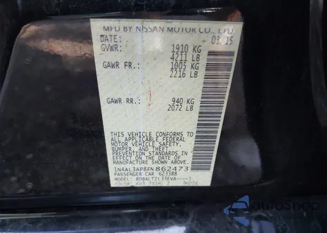 2015 Nissan Altima 2.5/S/Sv/Sl из США, поврежденный, VIN 1N4AL3AP8FN862473